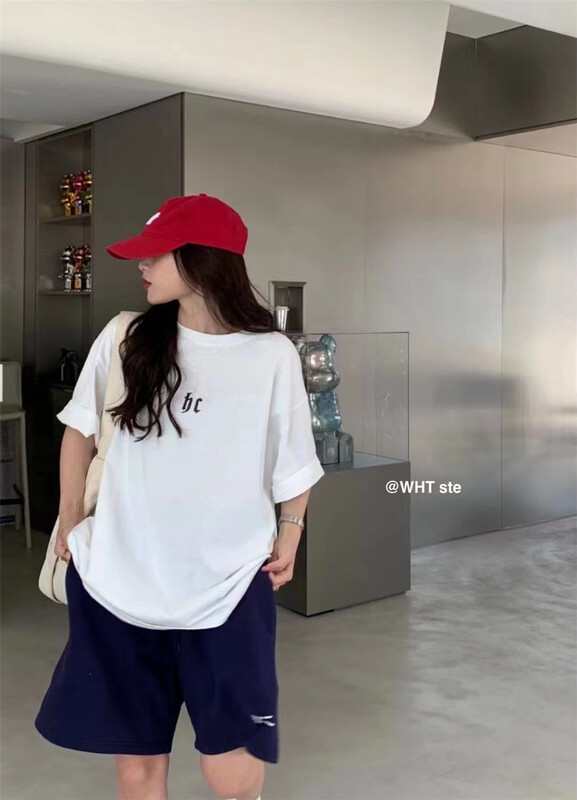 [wht] lettered print Pullover short sleeve T-shirt 5067\wtt