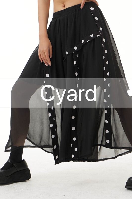 [cyard] high street design wave point print stitched loose skirt pants 9029\l