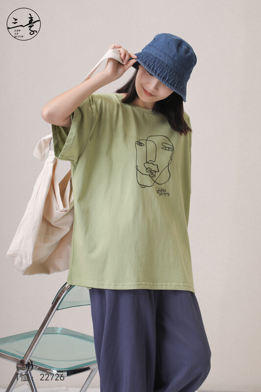 Original price 50.76! [original three element clothing] simple temperament leisure printed short sleeve T-shirt 22726\xyj