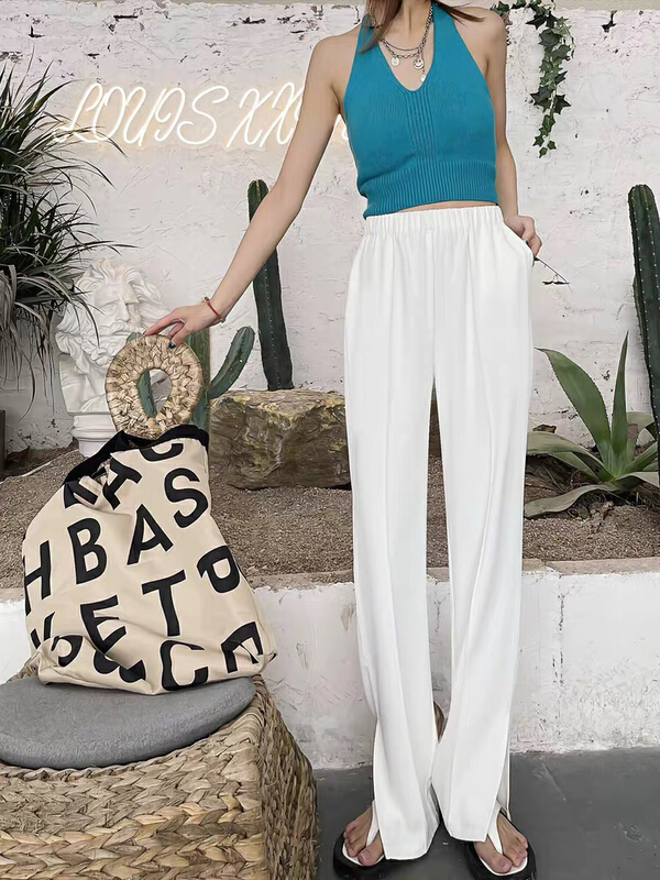 [jun.t] high waist casual open fork drop feeling mop pants 5833\pcz