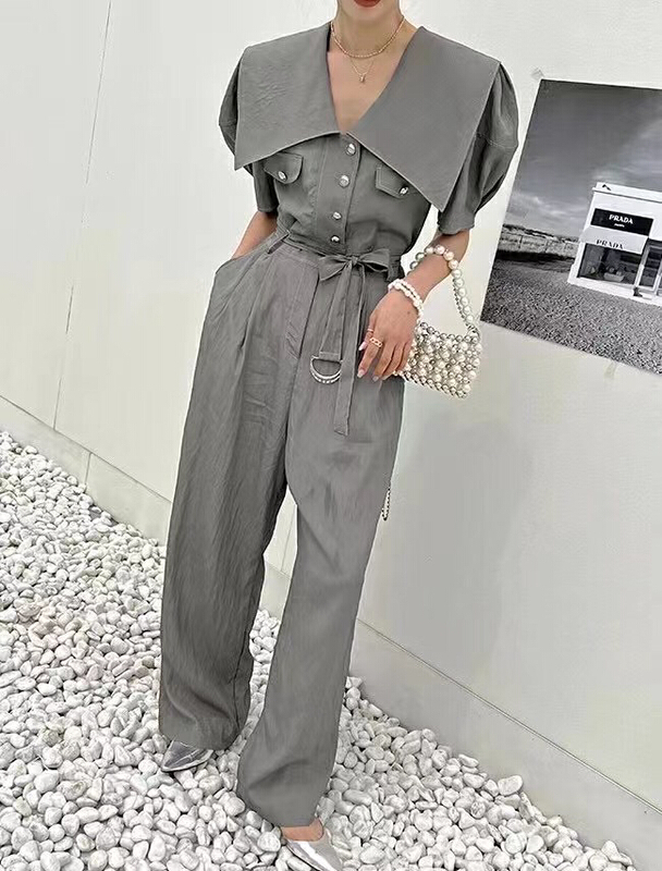 [31 fashion] advanced Korean style large lapel Jumpsuit (with belt) 81672\hjy