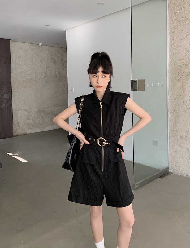 [pink Pinker] urban commuting style slim waist sleeveless Jumpsuit (with detachable belt) 82669\lsl