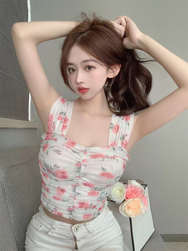 [Danling] mesh floral micro elastic sexy vest / sling 1127\pcz