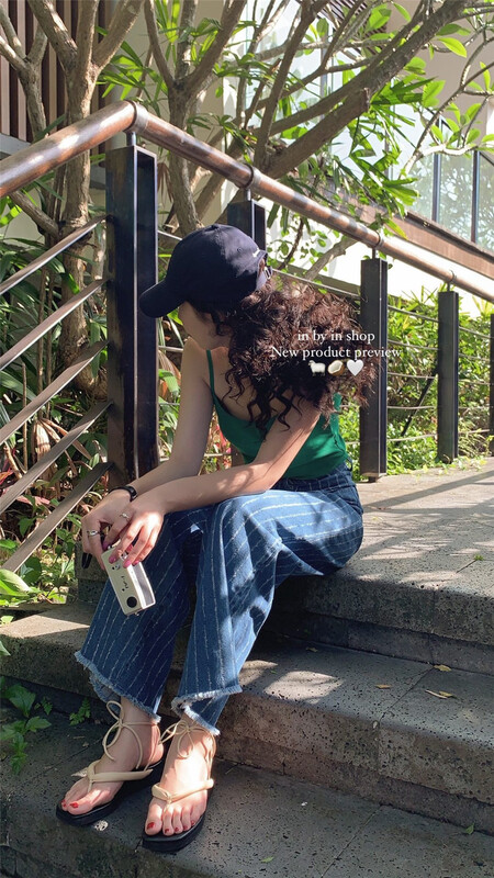[in by in] Korean striped loose wide leg versatile jeans i0919\zjy