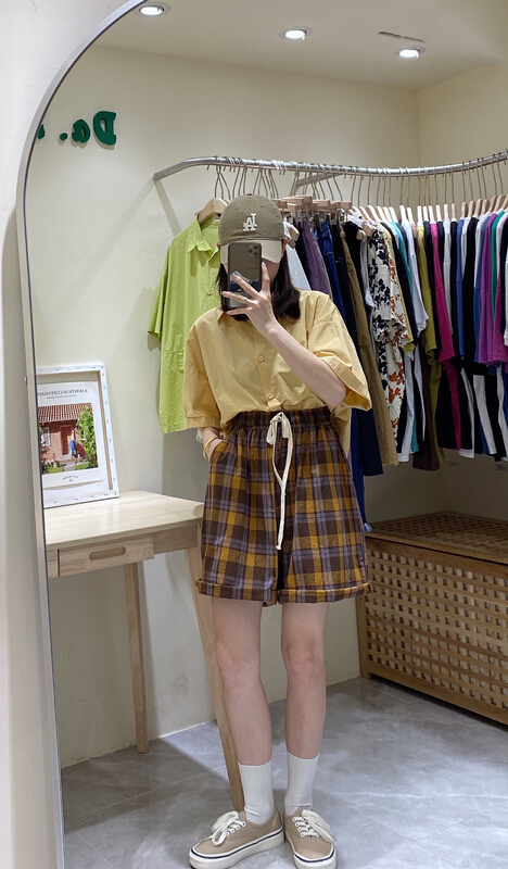[da.7] Japanese cotton linen Plaid casual shorts 8929\lsl