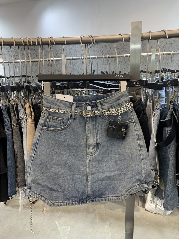 【 aus 】 versatile washed high waist skirt pants (with chain) g629\pcz