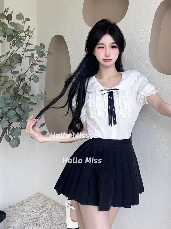 [Hello Miss] sweet baby collar single breasted blouse (with butterfly brooch) (only selling blouses) 6308\pcz
