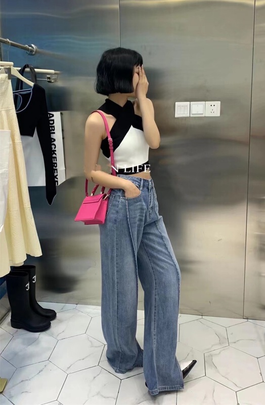 [mix] color blocked cross knit vest / sling 8869\wtt