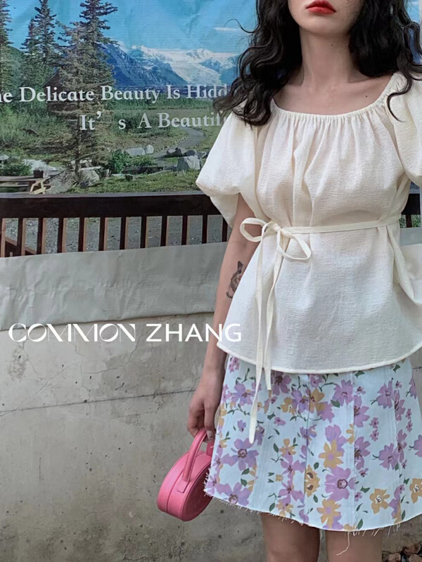 [CZ Zhang] temperament versatile printed denim skirt 62443\jhy