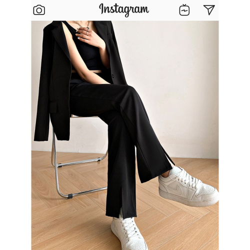 Front slit pants women's autumn women's clothing  new high waist straight tube draping feeling floor dragging suit wide leg pants