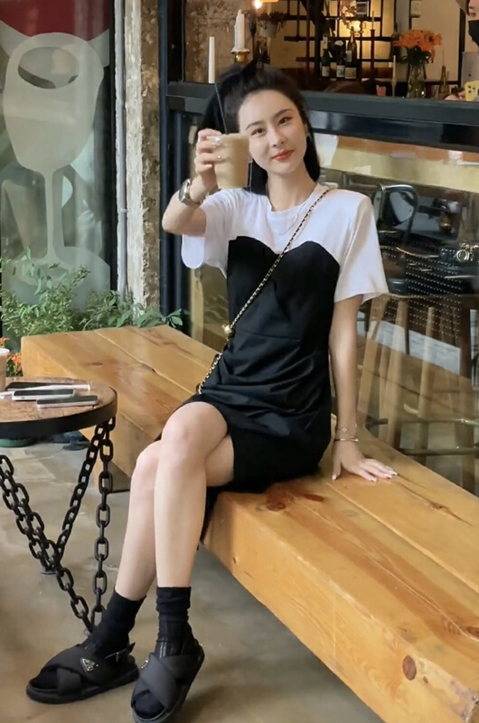 [JH] fake two piece color contrast thin dress 41867\pcz