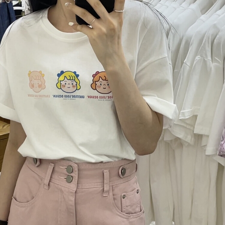 [Li Bai] Korean cartoon printed round neck short sleeve T-shirt 2618-2\ll