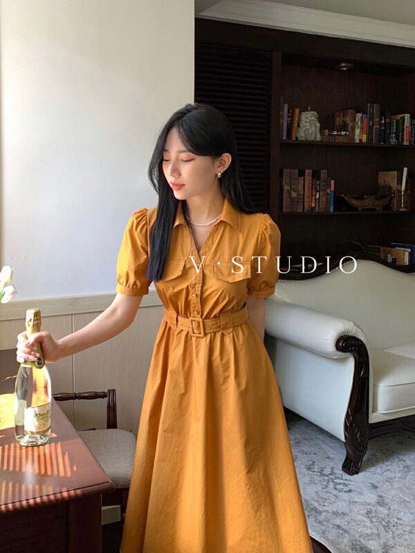 [v.studio] temperament versatile lady dress (with belt) 8818\l