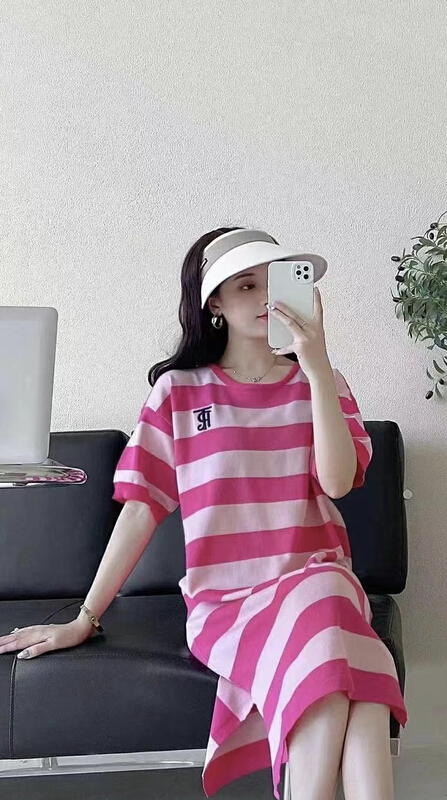[f · P] lazy round neck striped embroidered loose dress 6a307\hbx