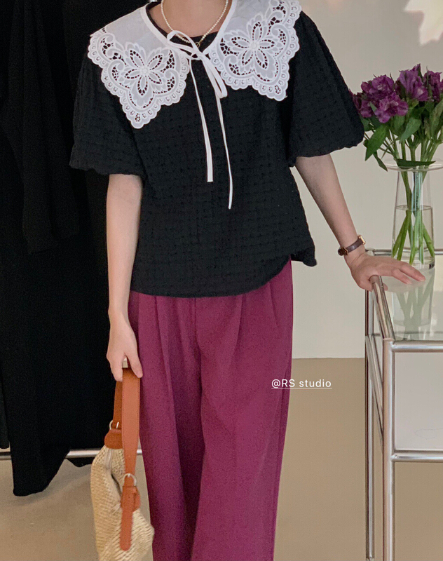 【 RS 】 French Style Bubble Sleeve temperament shirt (with detachable collar) dh2195\xyy