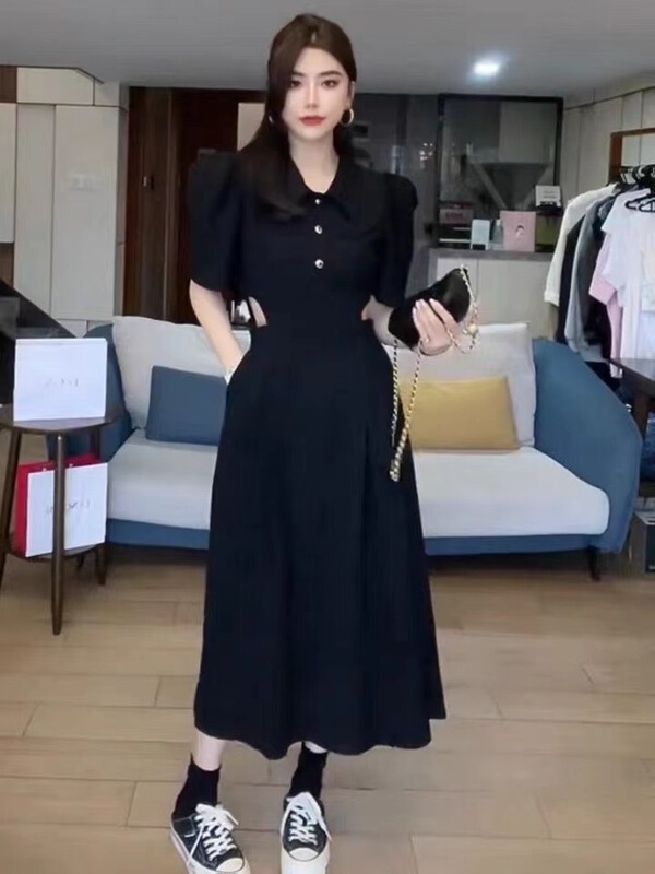[h · l] casual polo collar waist length dress 8859\pcz