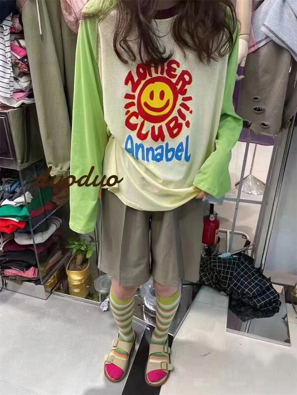 [new time /l&y home] smiling face color contrast sunscreen long sleeve T-shirt 3120\xyy