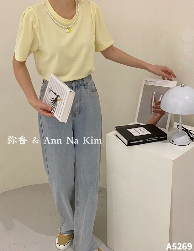 In early summer! [Mi Xiang] simple solid color versatile short sleeve T-shirt (with pearl necklace) 5269\hjy