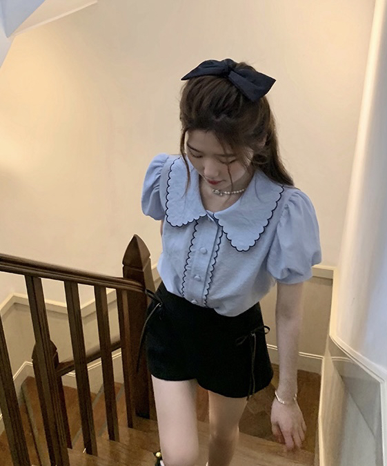 [y.jia EJA] baby collar short sleeve casual shorts suit 8008