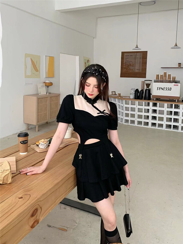 [rich people] patchwork design retro short coat + slim skirt suit 1127\pcz