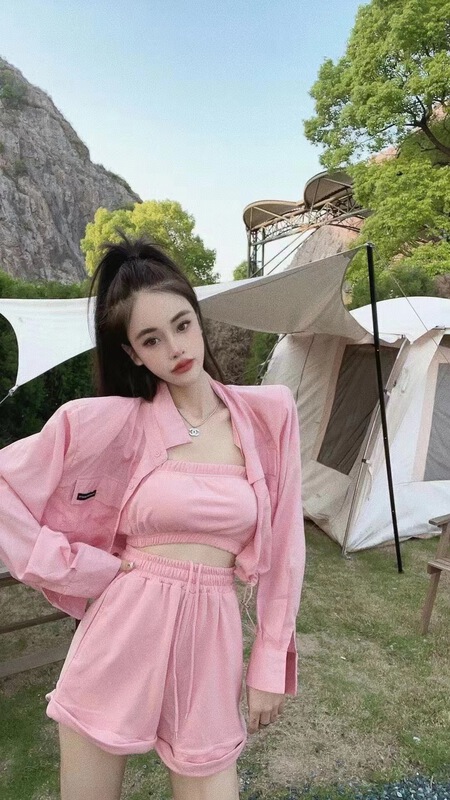 [Yan Zhen] Spice Girls' versatile Vest + simple jacket + versatile casual Shorts Set 68112\pcz
