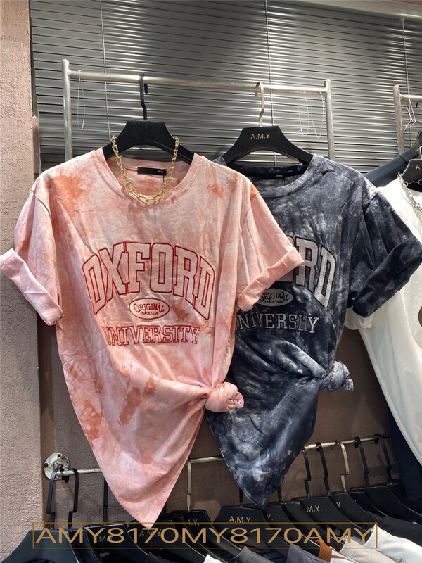 [Amy] lettered embroidery Pullover short sleeve T-shirt 8170\wtt