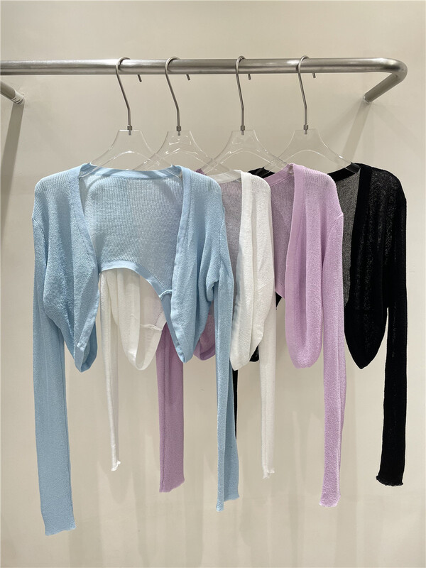 [yipinhan] Korean irregular half length long sleeve knitted cardigan 8972\pcz