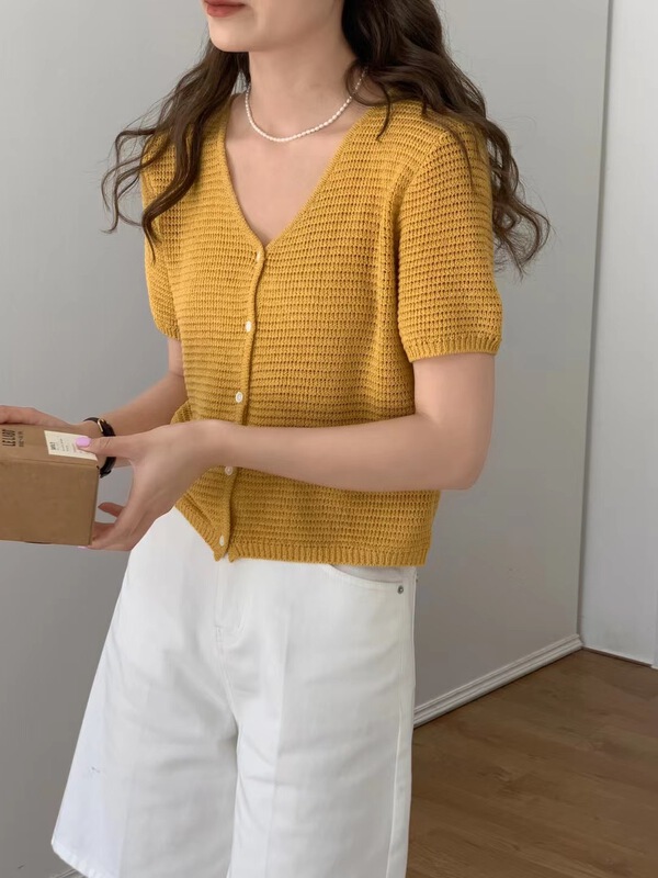 [feeding] simple solid color V-neck knitted cardigan ys3-636\cls