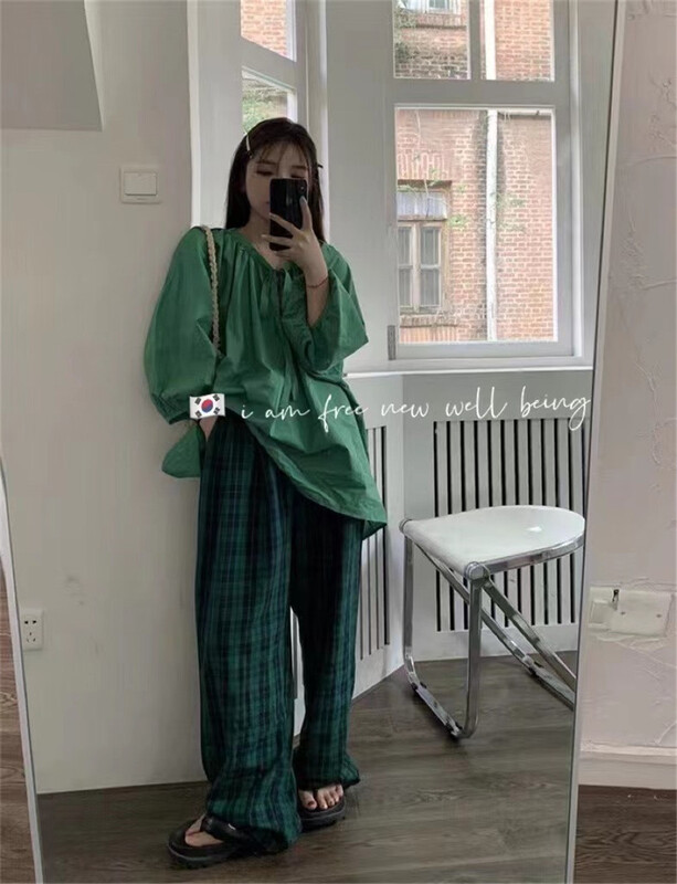 [free studio] versatile straight check casual pants (excluding top) 2285\hjy