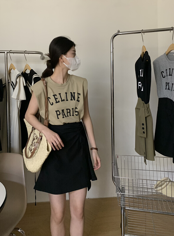 [thirten thirteen] stitched letters printed fake two dresses 3127\xyy