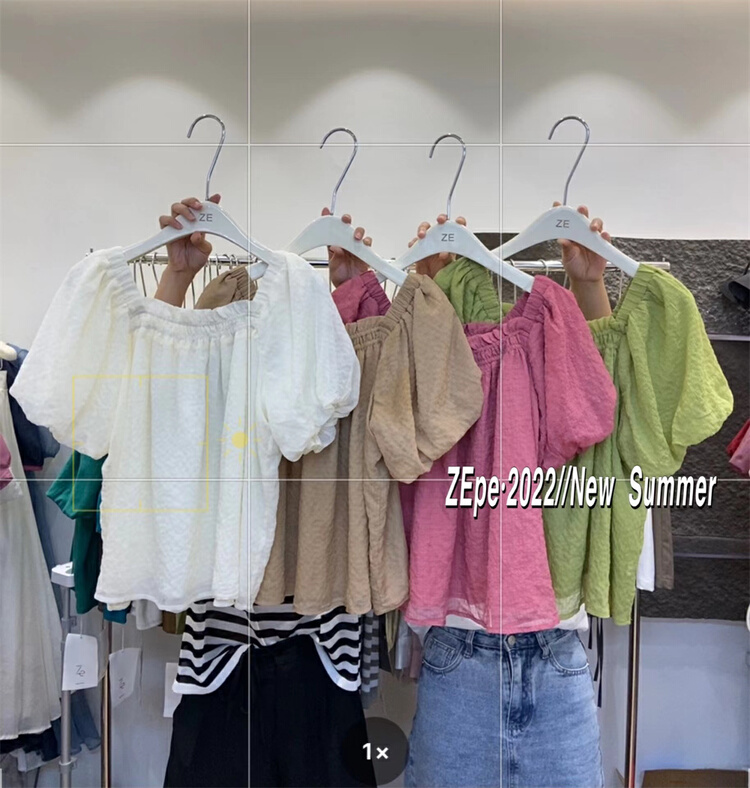 [Ze] sweet aging Style Lantern Sleeve Square Neck Shirt 8690\ll