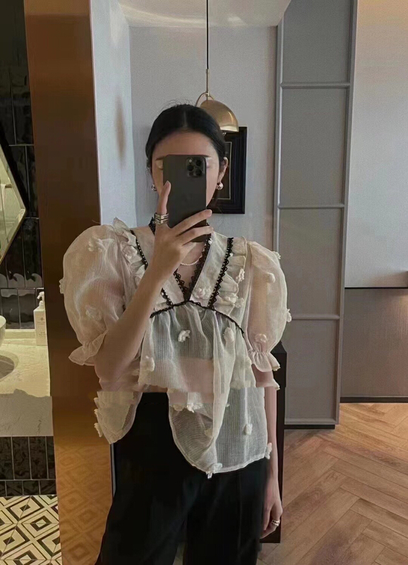 [lidada] heavy industry V-neck flower shirt 2350\hbx