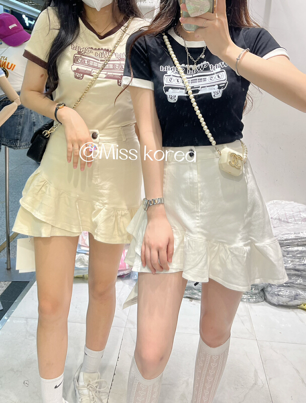 [Miss Korea] American printed drawstring short sleeve T-shirt 6877\hbx