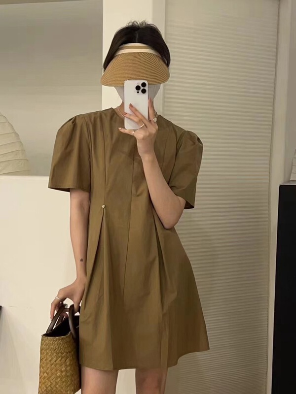 [m.zi studio] simple casual round neck waist dress 6997\hbx