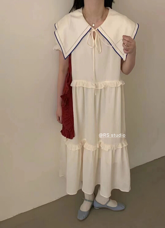 [RS] Korean version wood ear edge baby collar loose dress rs2195\xyy