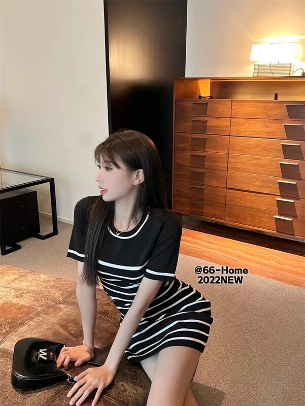 [66 home] stripe short sleeve Pullover dress 9966\pcz