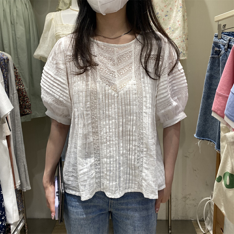 [sugar offices] temperament hollow out design Lantern Sleeve Shirt 1202\hbx