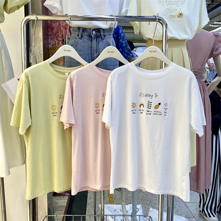 [Momo] loose and simple printed short sleeve T-shirt 3896\hbx
