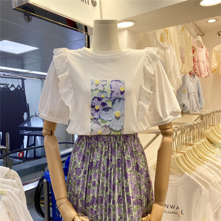 【 purpler 】 Korean small fresh printed short sleeve T-shirt 0980\hjy