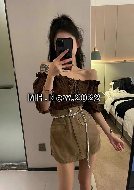 [M.H] Korean off shoulder blouse + versatile slim skirt suit (with belt) 8387\pcz