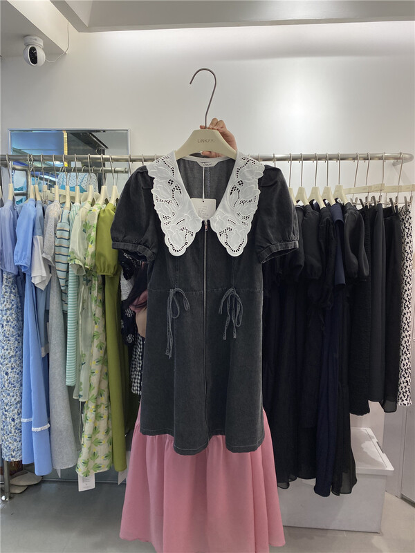 [linkayi] temperament baby collar strap denim dress 22394\hjy