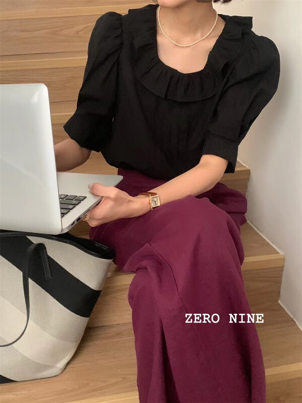 [zero-nine] solid color pleated high waist skirt 9323\zjy