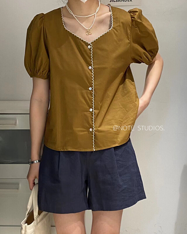 [note] Korean color contrast border craft shirt 22538\hbx