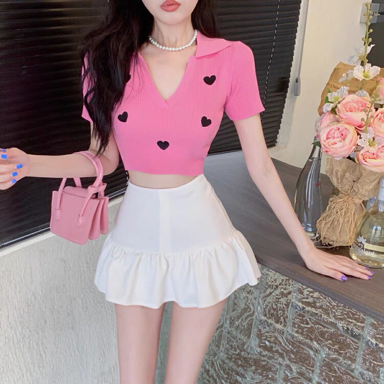 [f · P] Korean love pattern short sleeved T-shirt 1411\hbx