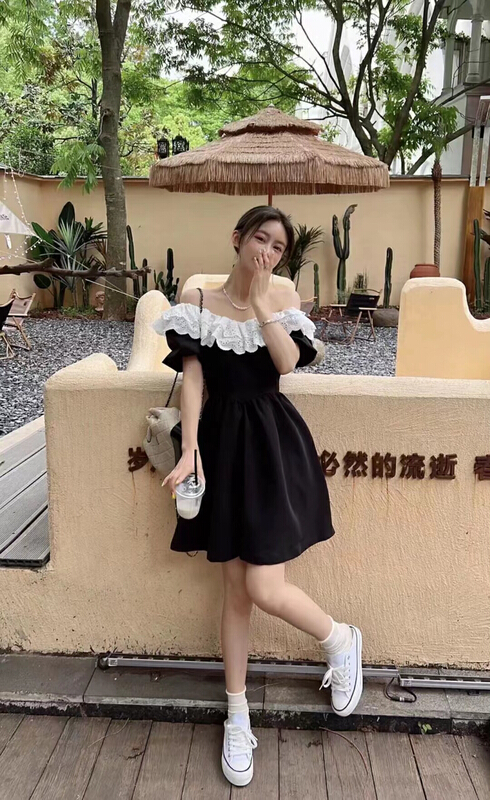 [lidada] French contrast one line Ruffle collar with a slim waist 3018\hbx