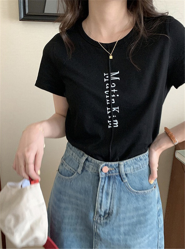 [miss sumey millet] letter round neck comfortable short sleeve T-shirt 2444\hbx