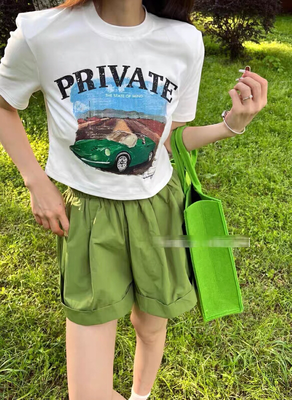 [blue show] Korean car print short sleeve T-shirt 7108\lsw