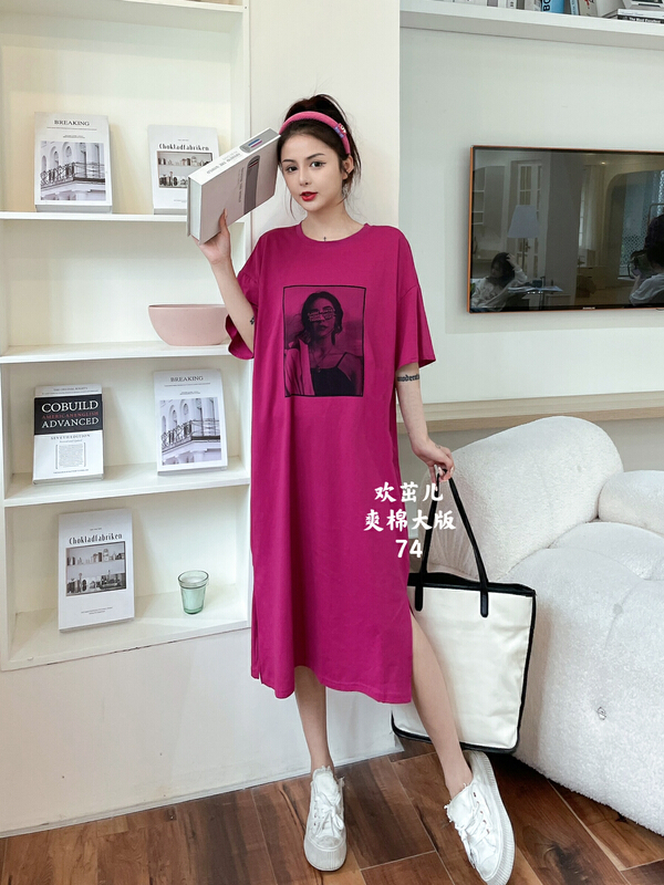 [Huan Zhuoer] casual portrait printed slit dress 74\ll