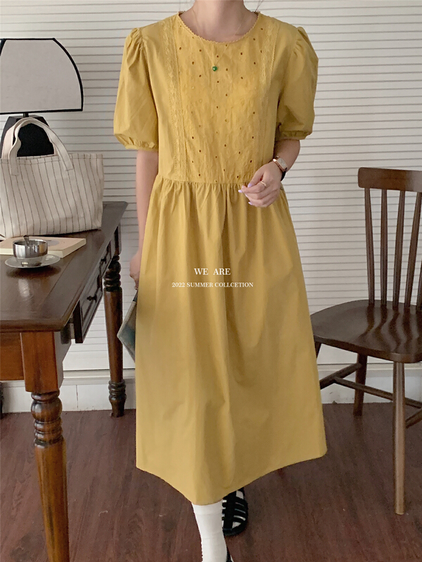 [we are] hollow bubble sleeve simple dress 10132\zjy