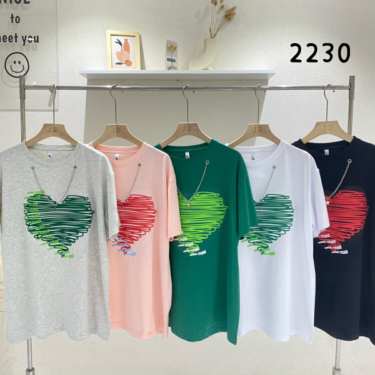 [j.2] net red love loose large short sleeve T-shirt (with removable chain) 2230\lsw